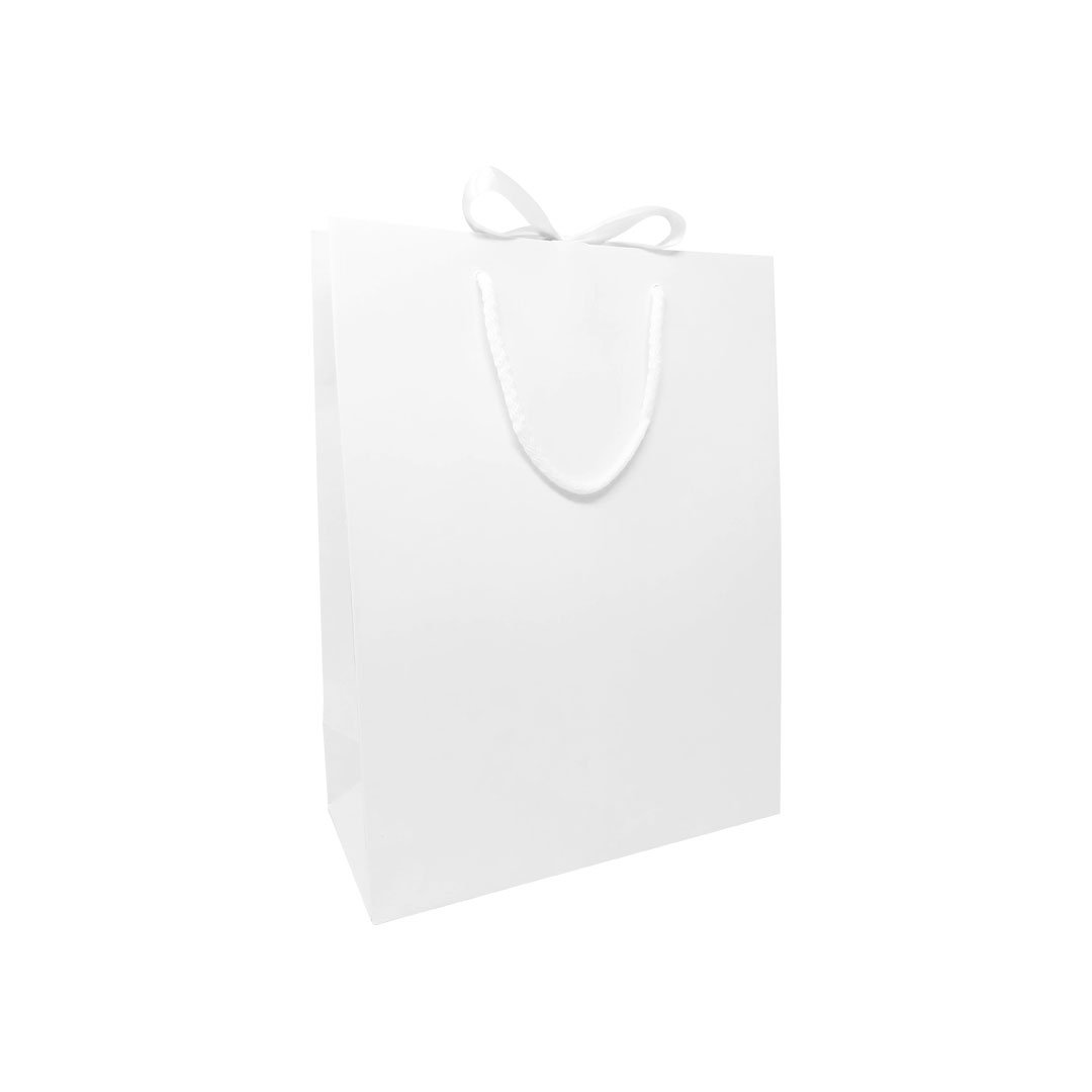 Matt White Rope Handle Bags with Tie Top, 25 cm wide | APL Packaging