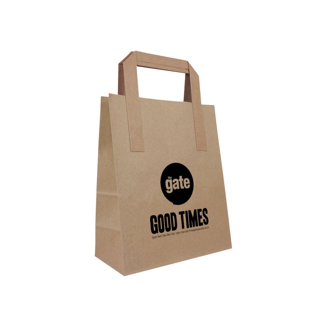 Printed Brown External Tape Handle Paper Bags, 17 cm wide | APL Packaging