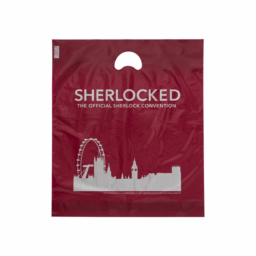 Printed Burgundy Plastic Bags, 38 cm wide | APL Packaging