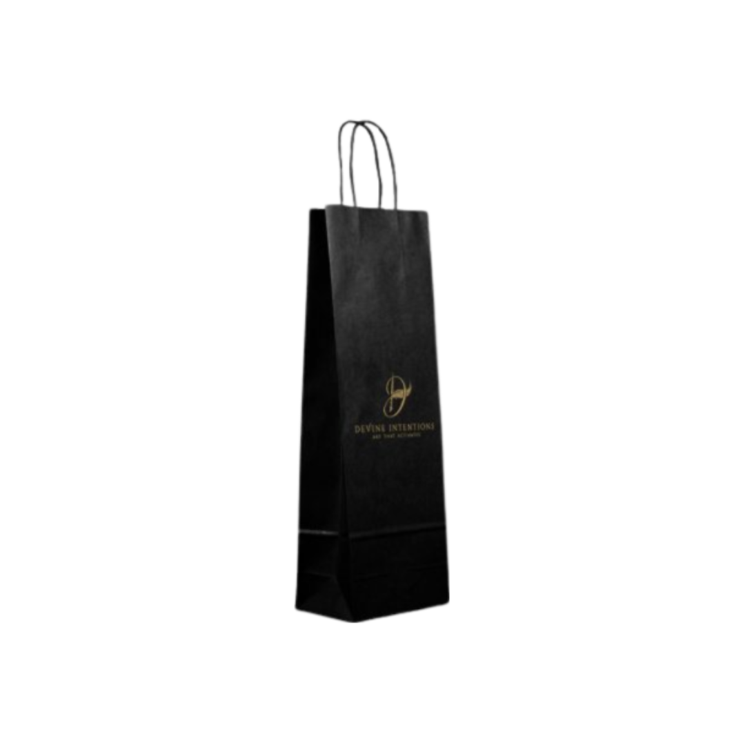 Printed Black Twist Handle Bottle Bags, 14 cm wide | APL Packaging